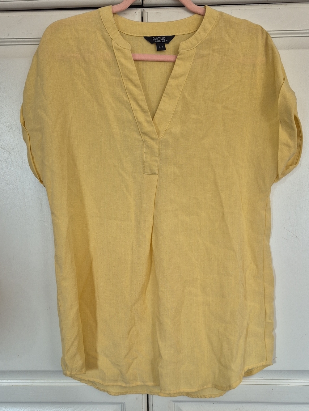 Rachel Lemon Rayon V-Neck Short Sleeve Tunic Top
